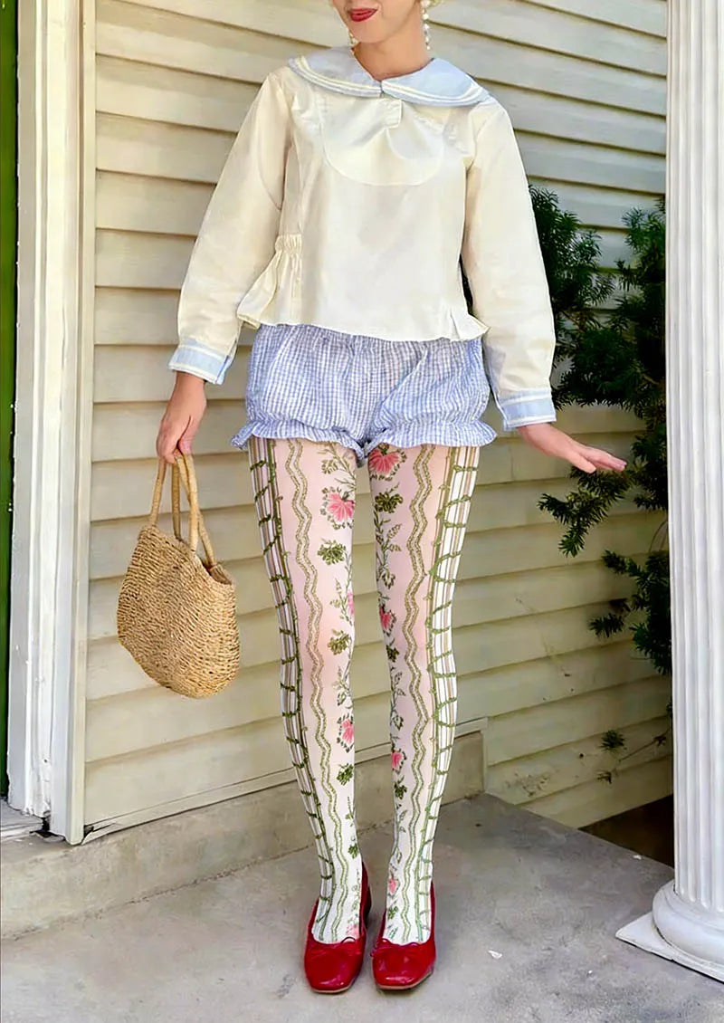 Viken Plan Floral pattern Vine Lines Tights Hosiery Pantyhose