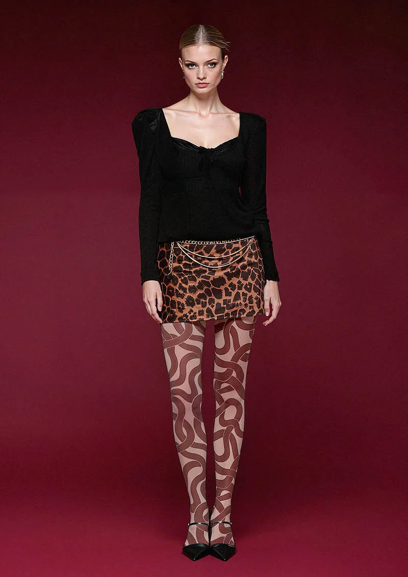 Viken Plan Brown Wave Art Tights Hosiery Pantyhose