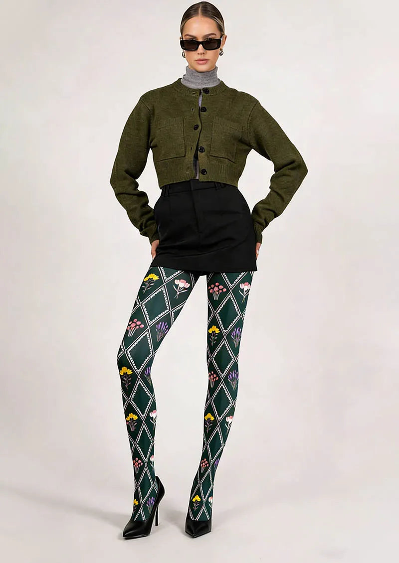 Viken Plan Floral pattern Shadow Garden Tights Hosiery Pantyhose