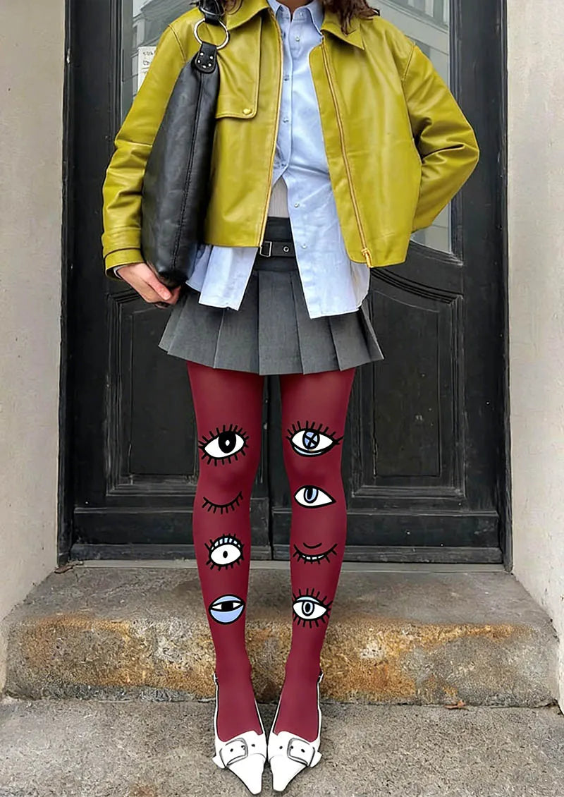 Viken Plan Fun Art Wink Eyes Tights Hosiery Pantyhose