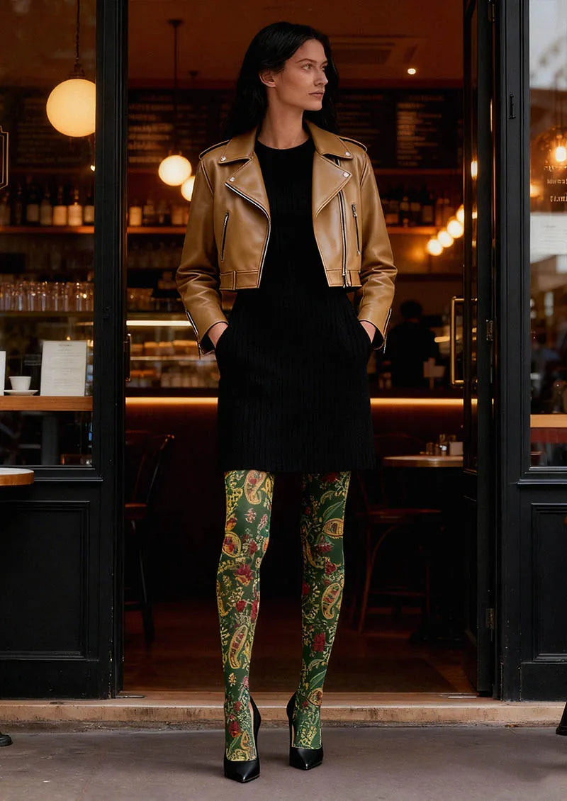 Viken Plan Mint Vintage Paisley Tights Hosiery Pantyhose