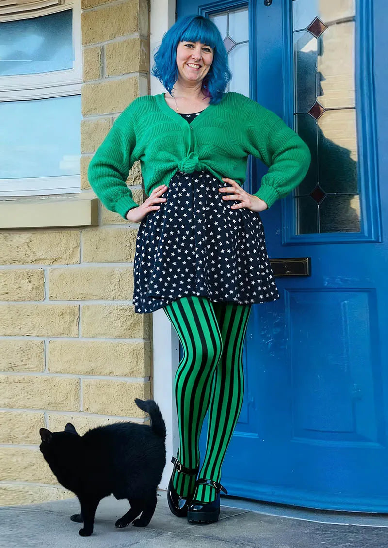 Viken Plan Green Shadow Stripe Tights Hosiery Pantyhose