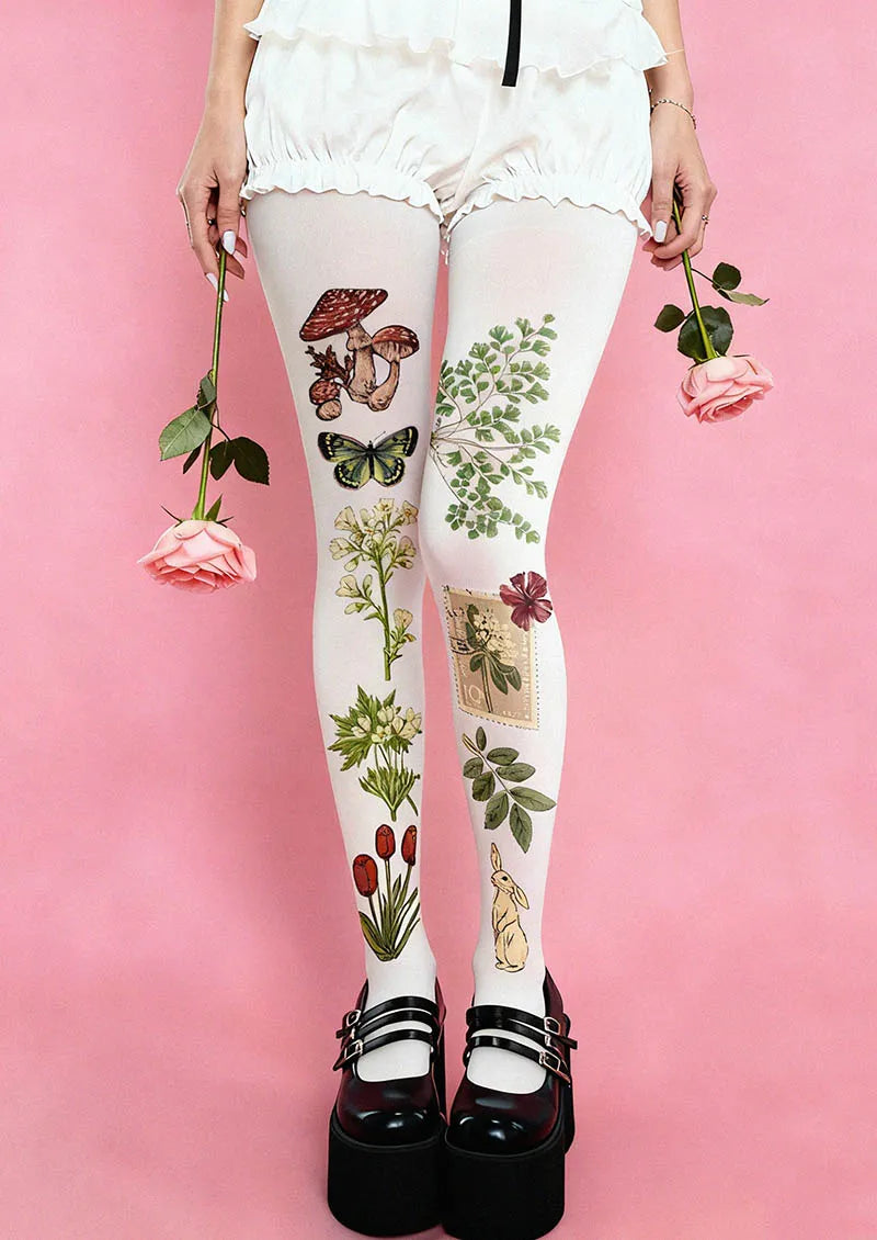 Viken Plan Dream Flora Y2K Style Tights Hosiery Pantyhose