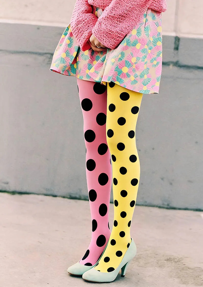 Viken Plan Pink-Yellow Dots Tights Hosiery Pantyhose